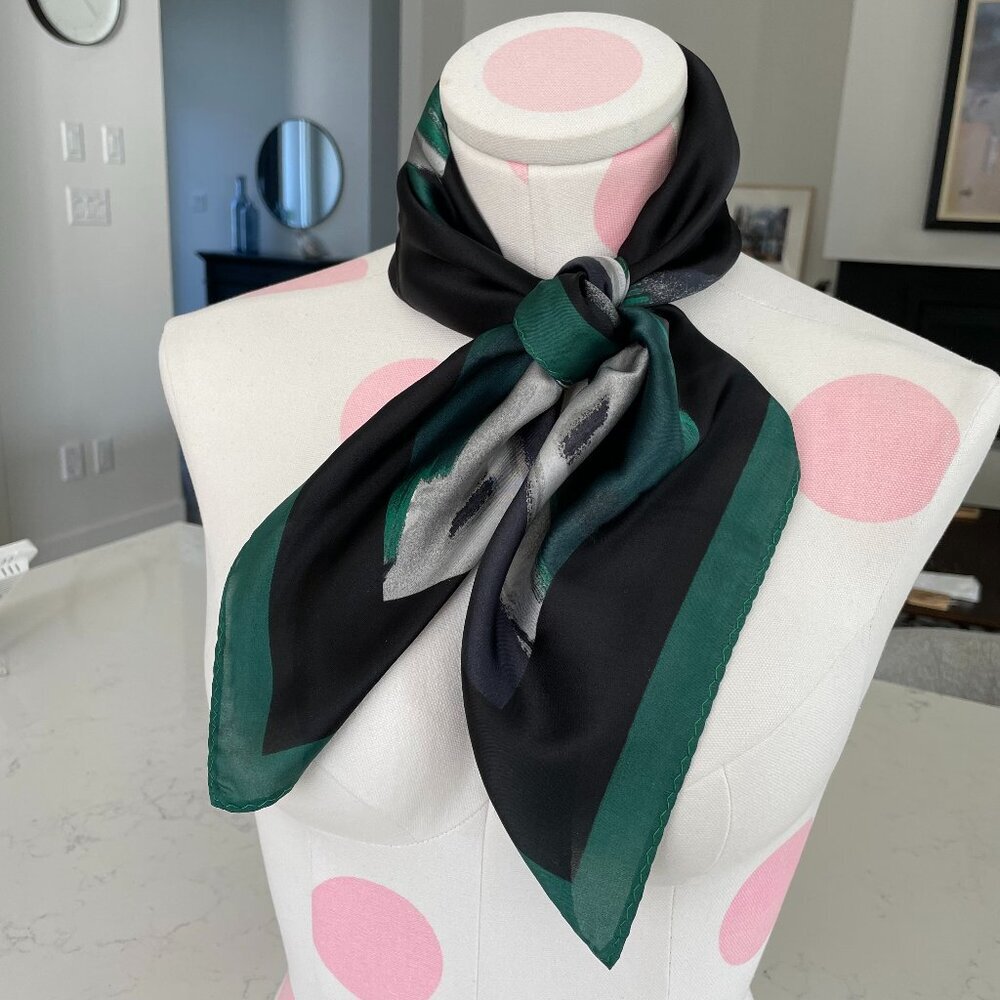 Joseph Ribkoff Abstract Print 27" x 27" Square Scarf in Green Grey Black Sz OS